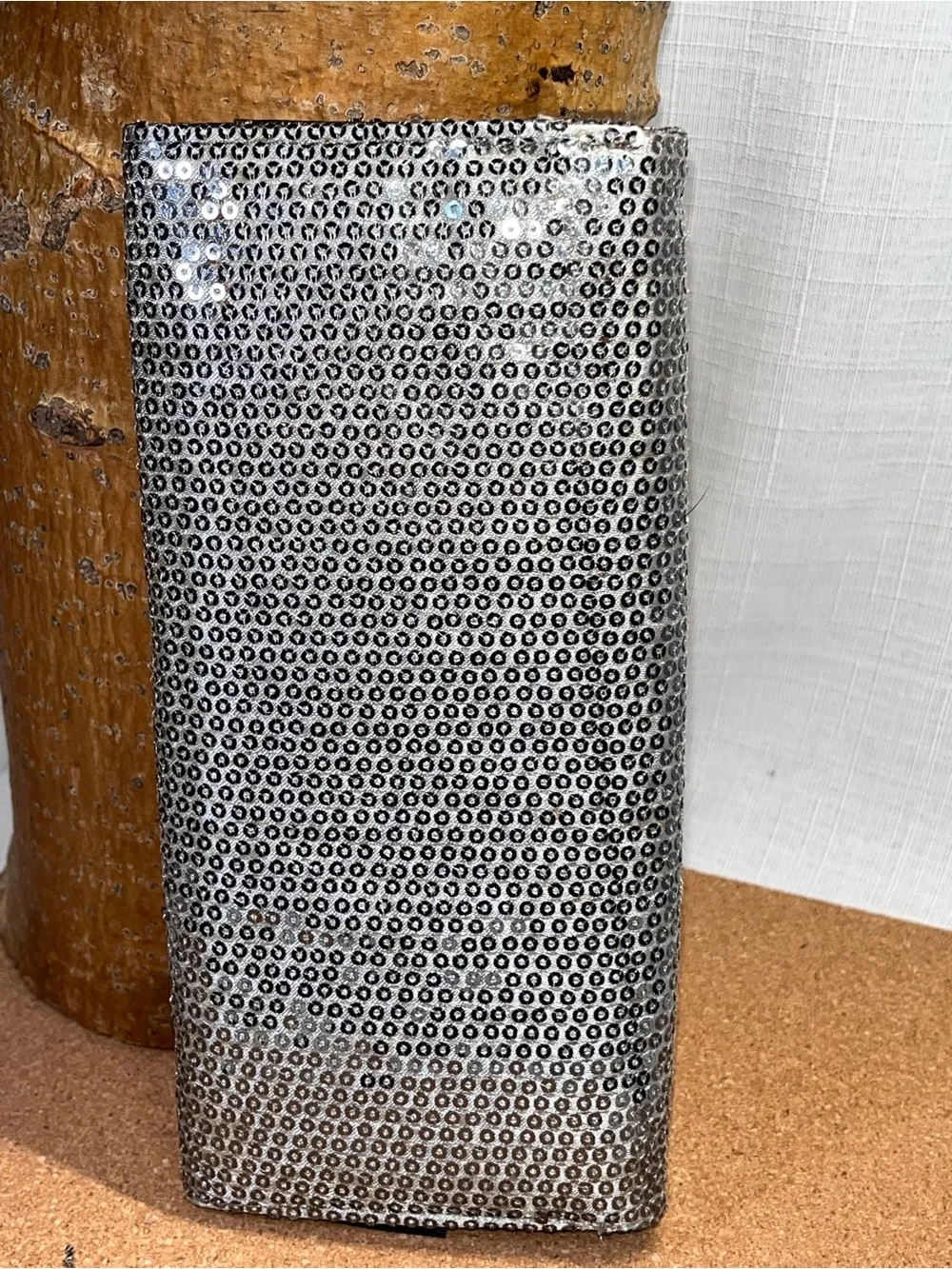 Metallic Silver Sequin Clutch Wallet Kiss Lock Frame Checkbook Organizer Evening